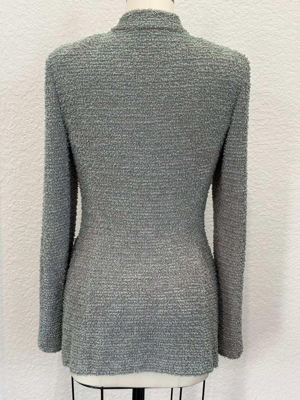 St John Ribbon Eyelash Green/Grey Tweed Long Jacket Women Sz 4 Utilitarian EUC - Picture 6 of 13